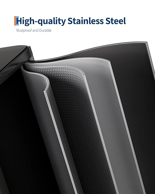 GarveeHome 2 x 8 Gallon Stainless Steel Double Trash Can with Lid for Kitchen, Large Dual Trash and Recycle Bin Combo, Step-on Kitchen Metal Garbage Cans, PP Inner Buckets, Liner Rim, Matte Black-DeskLoop Office