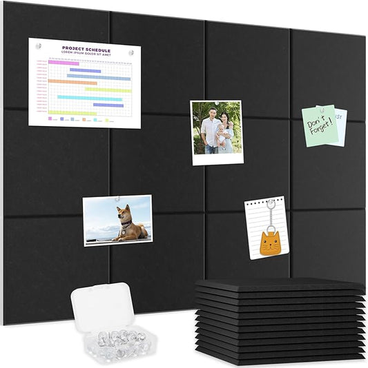 Smarpau Large Cork Board, Black Bulletin Board for Walls 48"x36", 12 Pack Pin Board Felt Wall Tiles with 35 Pushpins 50 Removable Security Stickers, Cork Boards for Office Home Decoration-DeskLoop Office