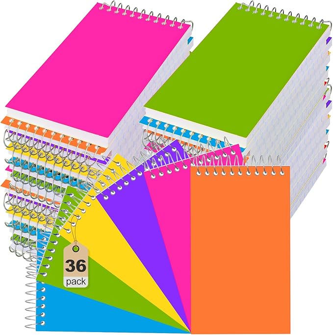 36 Pcs Small Pocket Notebooks 3 x 5 Inch Mini Memo Spiral Notepads Top Bound College Ruled Lined Note Pads for Back School Office Journaling Noting, 75 Sheets/Pad (Bright Color)-DeskLoop Office