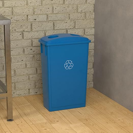 23 Gallon Blue Recycle Slim Jim Trash Can with Bottle Slot Lid-DeskLoop Office