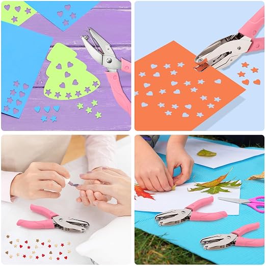 2 Pack Handheld Hole Paper Punch Kit, Single Hole Punch, Heart and Star Hole - Image 7
