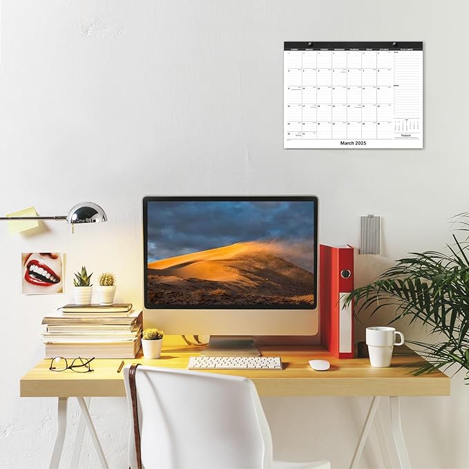 Nekmit Desk Calendar 2025-2026, Yearly Monthly Desk Pad Calendar for Planning, Ruled Blocks, July 2025 - June 2026, 14" x 11", Black