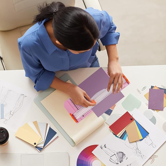 Paper Cutter,Portable Paper Slicer,12 Inch Paper Trimmer Scrapbooking Tool with Automatic Security Safeguard and Side Ruler for Craft Paper,A4 Paper,Coupon, Label and Cardstock (Pink)-DeskLoop Office