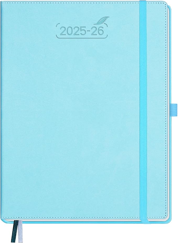 BEZEND Planner 2025-2026 Weekly and Monthly, 8.5" x 11" Academic Calendar (Jul 25-Dec 26) Vertical Daily Appointment with Hourly Timeslot & Monthly Tab, PU Leather Hardcover - Sky Blue-DeskLoop Office