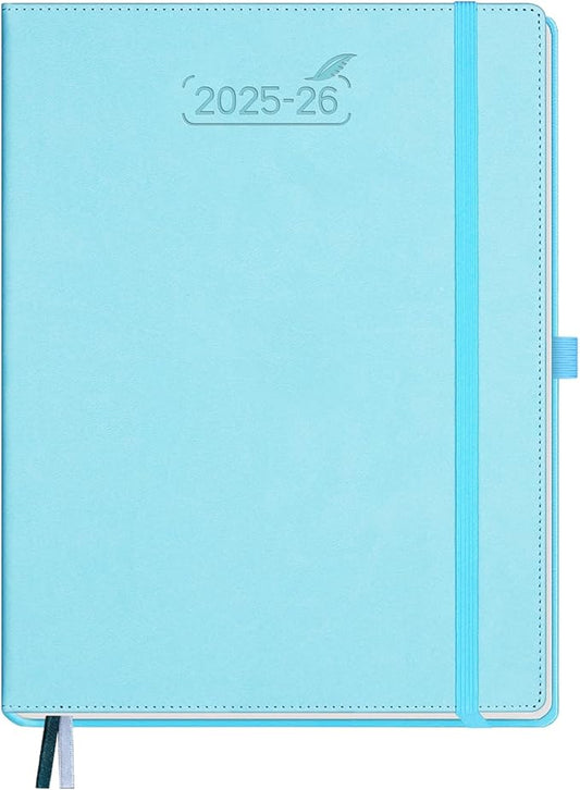 BEZEND Planner 2025-2026 Weekly and Monthly, 8.5" x 11" Academic Calendar (Jul 25-Dec 26) Vertical Daily Appointment with Hourly Timeslot & Monthly Tab, PU Leather Hardcover - Sky Blue-DeskLoop Office