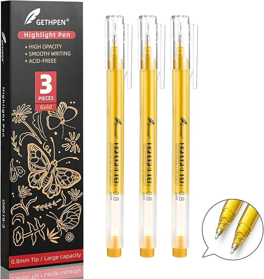 0.8mm Gold Gel Pens 3-Pack – Extra Fine Point Opaque Ink for Black Paper Drawing, Sketching, Bullet Journaling & Holiday Card Design-DeskLoop Office