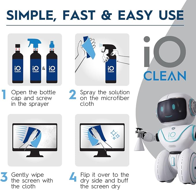 Screen Cleaner Spray (16oz - 473ml) – Best Large Cleaning Kit for LCD LED OLED TV, Smartphone, iPad, Laptop, Touchscreen, Computer Monitor, Electronic Devices, Microfiber Cloth Wipes and 2 Nozzles