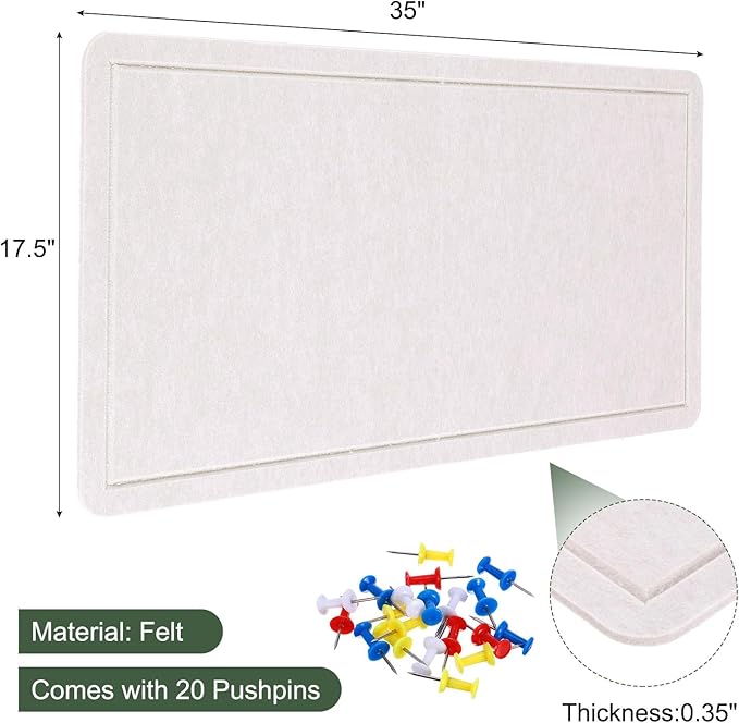 YOKIVE Felt Bulletin Board, 35 x 17.5 -Inch Foldable Decorative Pin Board Self Adhesive Felt Cork Board with 20 Pushpins, Great for Wall, Photo Display, Paste Note, Schedule(Light Camel)-DeskLoop Office