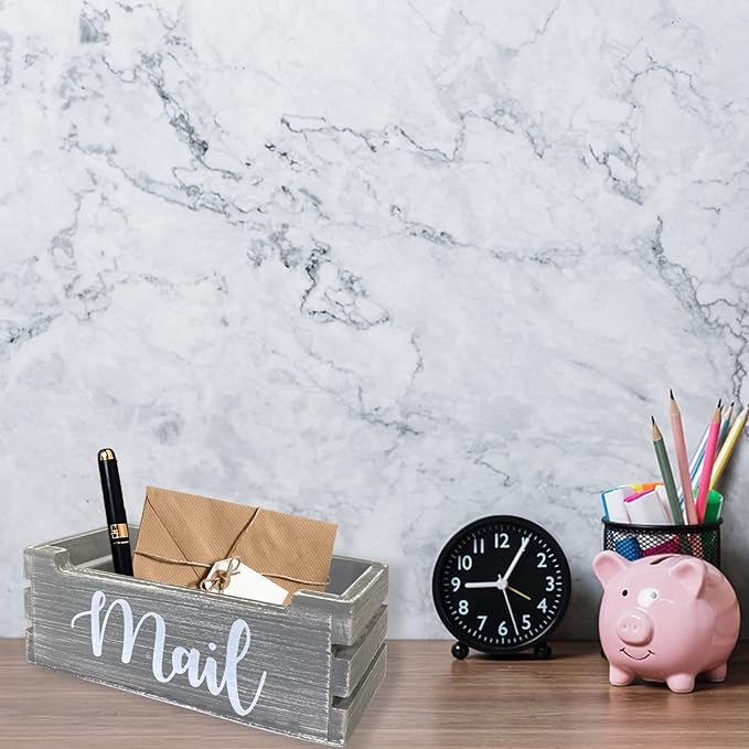 Mail Organizer Mail Holder Countertop, Wood Mail Basket for Wall Table Desk, Envelope Bill Holder for Home Office Decor (Grey)-DeskLoop Office