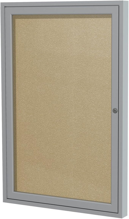 Ghent 24"x18" 1-Door Outdoor Enclosed Vinyl Bulletin Board, Shatter Resistant, with Lock, Satin Aluminum Frame - Caramel (PA12418VX-181), Made in the USA-DeskLoop Office