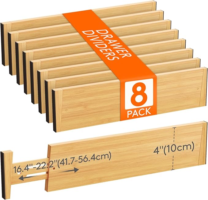 Lifewit 8 Pack Drawer Dividers Bamboo 4" High, 16-22" Adjustable Drawer Organizers for Clothes, Expandable Dresser Separators in Bedroom/Bathroom/Kitchen/Fridge/Office Organization and Storage-DeskLoop Office