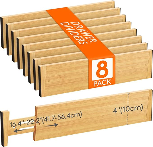 Lifewit 8 Pack Drawer Dividers Bamboo 4" High, 16-22" Adjustable Drawer Organizers for Clothes, Expandable Dresser Separators in Bedroom/Bathroom/Kitchen/Fridge/Office Organization and Storage-DeskLoop Office