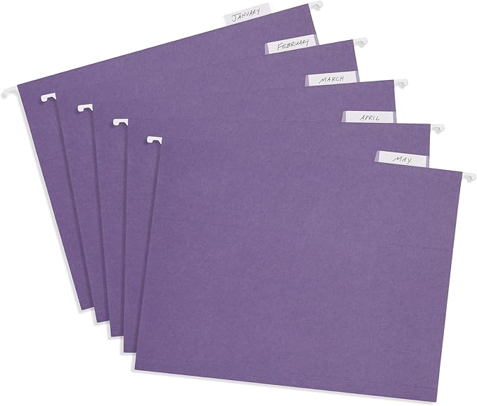 25 Blue Summit Supplies Purple Hanging File Folders - Letter Size, Durable 11pt Paper, Hanging File Folders, Purple, with Plastic Tabs and Inserts Included-DeskLoop Office
