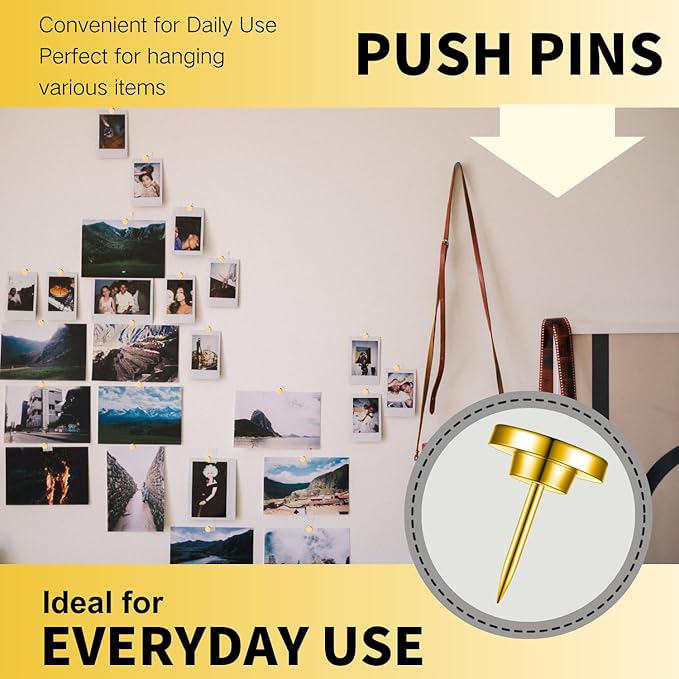 30 PCS Metal Gold Push Pins for Wall Clear Thumb Tacks for Walls Flat thumbtacks Push pin for Bulletin Board Shadow Box Display Thumbtack for Cork Board (Gold)-DeskLoop Office