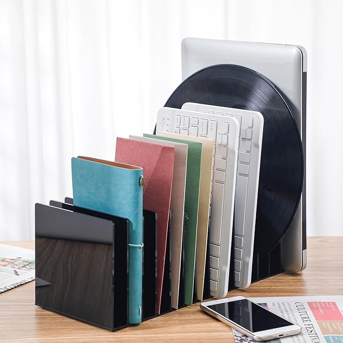Ctosree Acrylic File Organizer for Desk Vertical 15 Compartments File Sorter Mail Organizer Desktop Countertop Folder Stand Racks for Office Home School Desk(Rectangle,Black)-DeskLoop Office