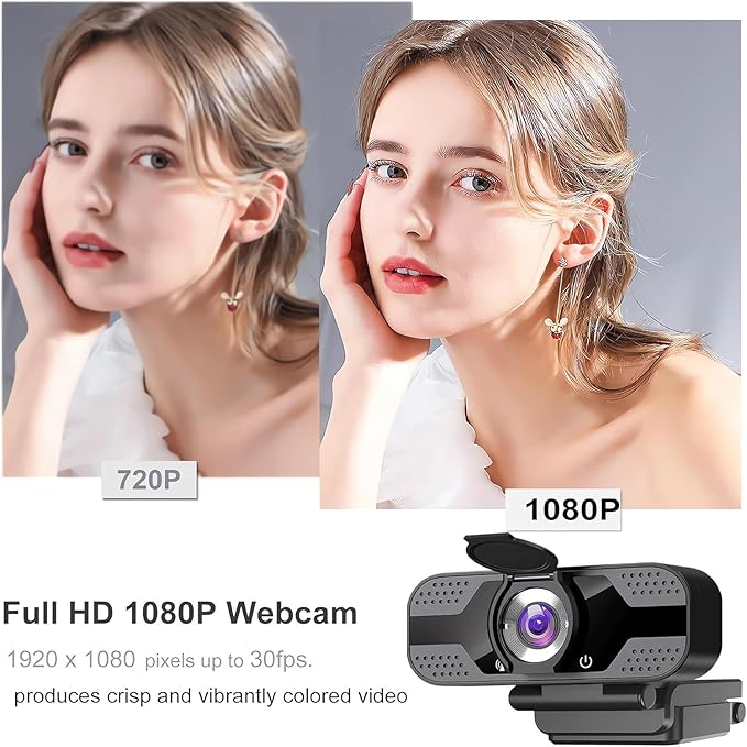 Full HD 1080p Webcam with Privacy Shutter and Tripod, Video and Wide Angle Camera, Built-in Mic, Widescreen USB Computer Camera for Laptop Desktop-DeskLoop Office