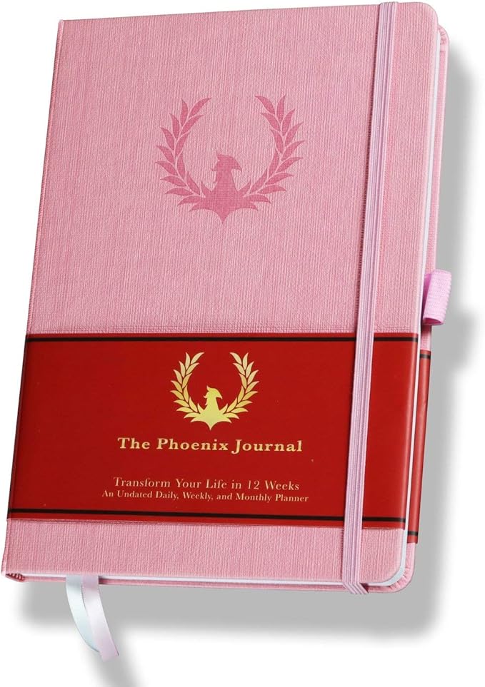 The Phoenix Journal - Best Daily Goal Planner, Organizer, & Calendar for Goal Setting, Gratitude, Happiness, & Productivity - Vision Board & Habit Tracking - 12 Weeks, Undated, Hardcover (Pink)-DeskLoop Office