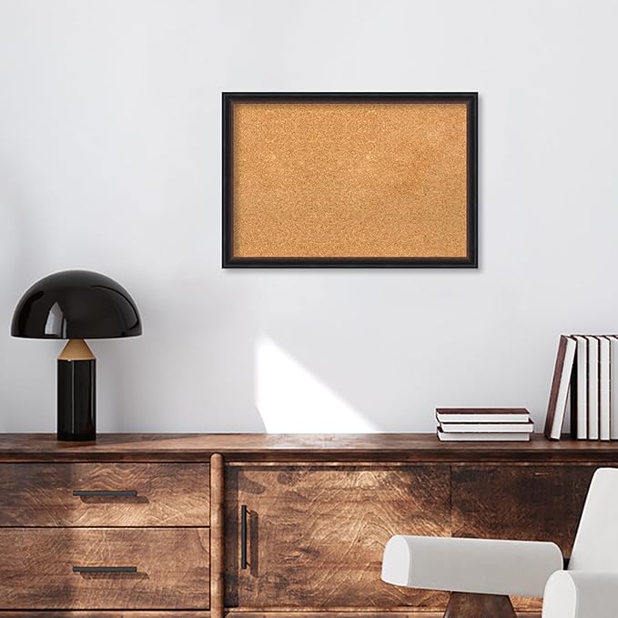 Amanti Art Natural Cork Board for Wall, 18x26 Vision Board with Black Wood Frame, Medium Corkboard Office Decor for Home Organization, Casual Corkboard Pinboard to display items for home organization-DeskLoop Office