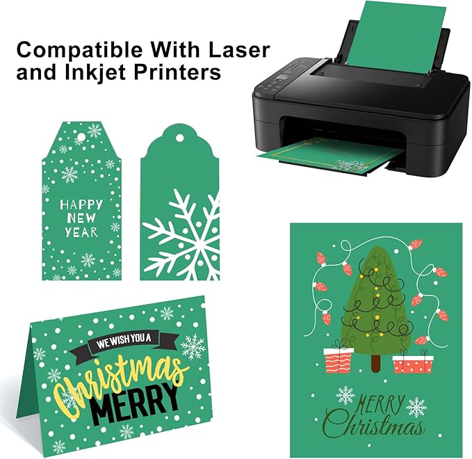 OcePor 100 Sheets Christmas Green Cardstock Paper, Colored Printer Paper 8.5 x 11, Card Stock Thick Construction for Craft,Scrapbook,Office Printing, Invitations, Certificates,92 lb/250gsm-DeskLoop Office