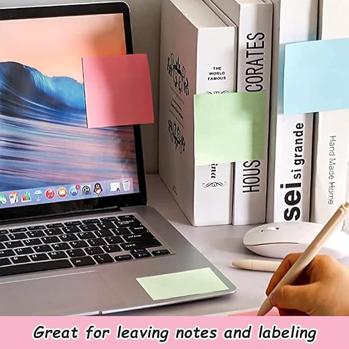 HappyHapi Sticky Notes 3x3 Inches Bulk 28 Pack 2800 Sheets Colored Self-Stick Pads, 100 Sheets/Pad, 4 Bright Colors (Yellow, Green, Pink, Blue) for Office Supplies, School, Home-DeskLoop Office