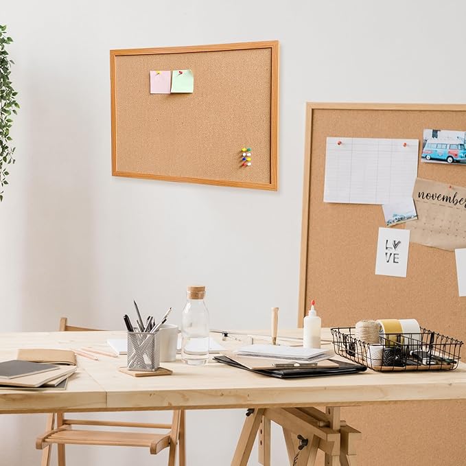 Cork Bulletin Board for Wall - 24” x 18” Bulletin Board Cork Board Wall Mounted Wood Frame Message Board pin Board for School,Office and Home-DeskLoop Office