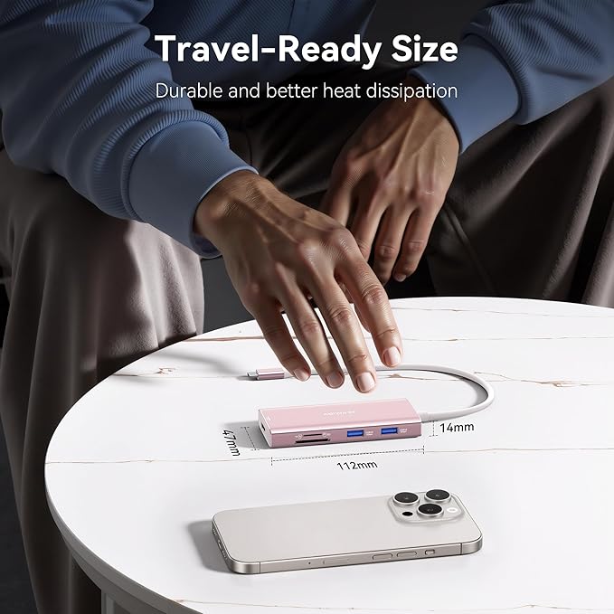 USB C Hub HDMI USB Adapter, 9 in 1 Dock with HDMI 4K@60Hz, SD/TF Card Reader, USB C Port,100W PD and 4 USB Ports (Pink)-DeskLoop Office