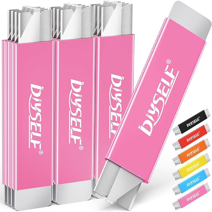 DIYSELF Utility Knife | Box Cutters | Set of 12 | Retractable Blade | All Metal Sheath | 12 Utility Knives included | Box Cutter Small | Paper Knife | Letter Openers (Pink)-DeskLoop Office