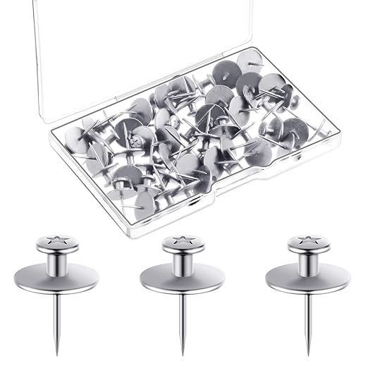 Push Pins Picture Hangers Double Headed Thumb Tacks Wall Hooks for Wall Hangings Picture Hangers Nails Small Photo Hanging Hook Pins for Home Office Photo Decor(Silver,50 Pieces)-DeskLoop Office