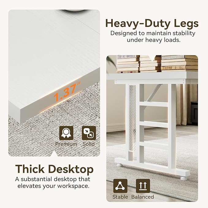 Coleshome 71 Inch Executive Desk with USB Ports, Large Computer Desk with Extra Thick, Long Mordern Office Workstation, Business Furniture for Home Office, White-DeskLoop Office