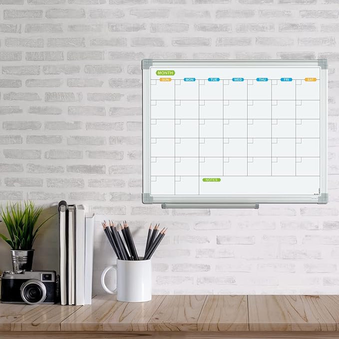JILoffice Monthly Dry Erase Calendar Whiteboard 15 x 12 Inch, Double Sided Hanging Dry Erase Board/Calendar Board, Silver Aluminum Frame Portable Board for Office Home and School-DeskLoop Office