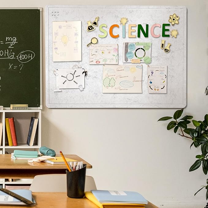 Large Bulletin Board - 48 x 36 Inches, Decorative Felt Pin Board for Wall - 4' x 3' Foldable Photo Display Board with Self-Adhesive Tape, Includes 20 Push Pins - Marble White-DeskLoop Office