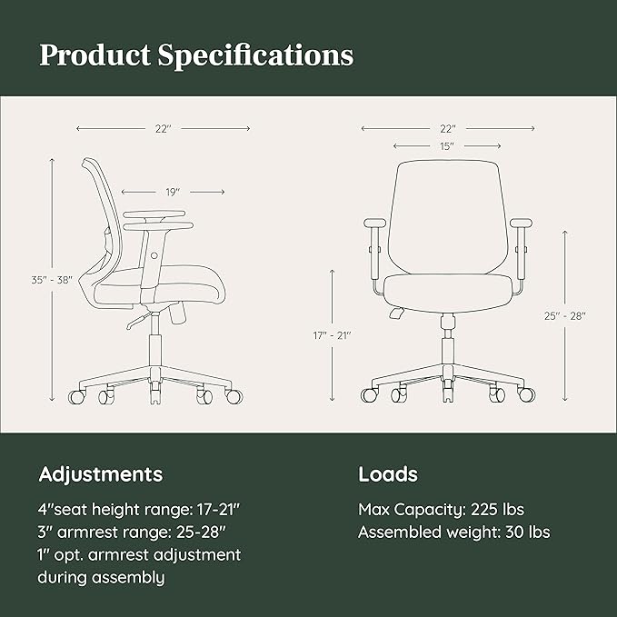 Branch Daily Chair - Computer Office Chair with Swivel, Lumbar Rest, and Adjustable Armrests - Sustainable, Stylish Mesh, & Adjustable Armrests - Comfortable Seating for Improved Posture - Black-DeskLoop Office