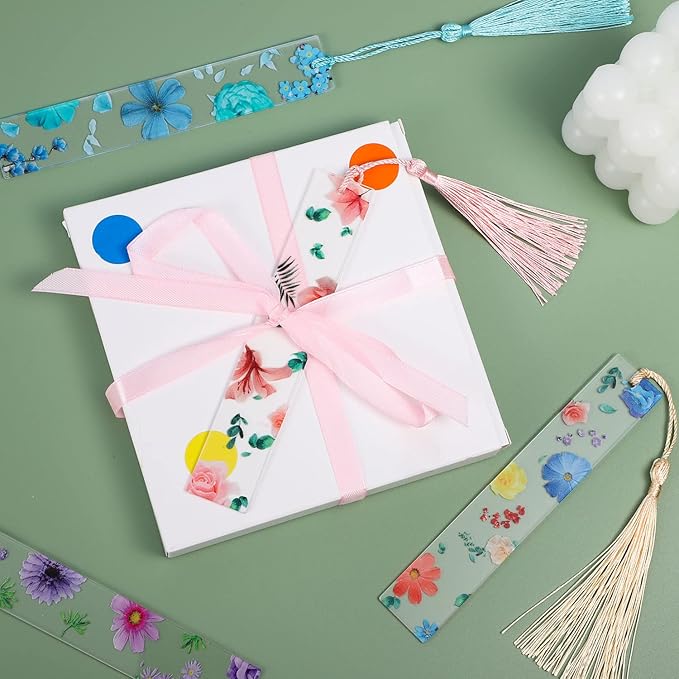 10 Pieces Flower Resin Bookmark Transparent Floral Bookmarks for Women Cute Bookmarks Flower Page Marker with Tassels, Christmas Gifts Stocking Stuffers for Women Kids