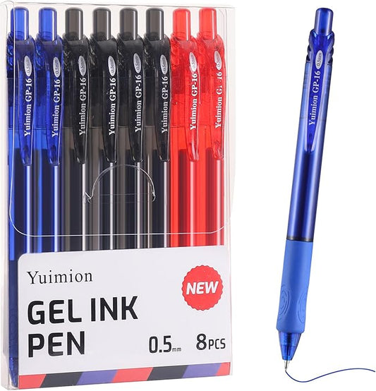 8 Pcs Retractable Gel Pens Fine Point (0.5mm) Rollerball Pens for Smooth Writing (Black&Red&Blue Ink) for Women Men Journaling School and Office Supplies Use…-DeskLoop Office