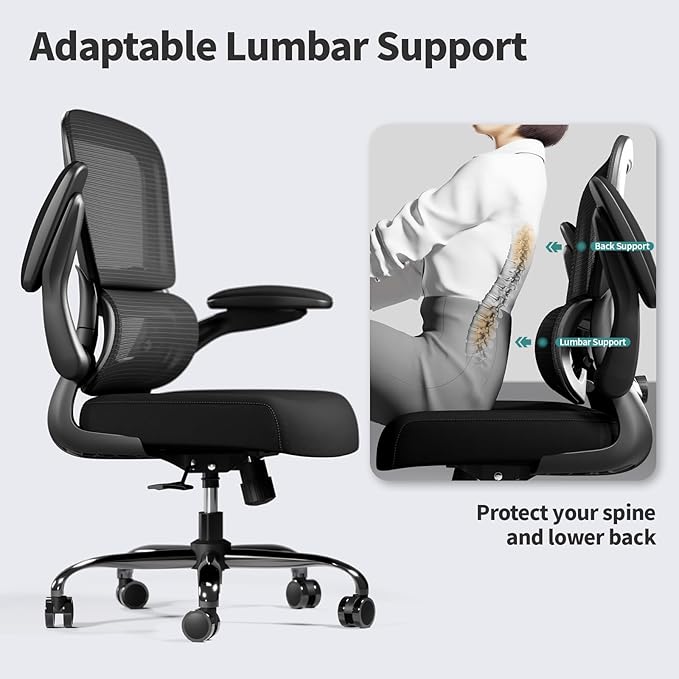 TRALT Office Chair - Ergonomic Desk Chair with Adjustable Lumbar Support, Mesh Computer Chair, Executive Chairs for Home Office Comfortable Lumbar Support (Black)-DeskLoop Office