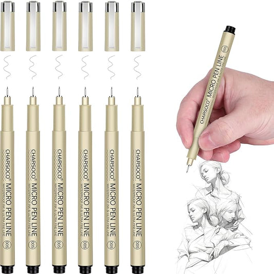 005 Micro Pen, 6 Pack Black Fine Point Pen with Waterproof Archival Ink, 0.23mm Fineliner Ink Pens for Artist Illustration, Sketching, Anime, Manga, Technical Drawing and Scrapbooking-DeskLoop Office