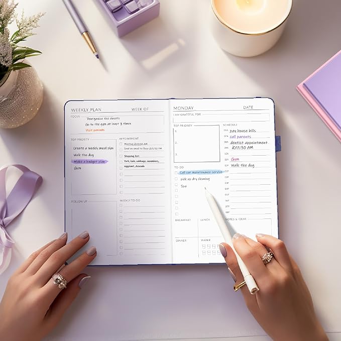 Undated Weekly Planner for 2025, Forvencer Simplified Daily & Weekly & Monthly Calendar Planner, Cute Daily Organizer Notebook, Agenda Journal to Track Goals & Tasks, Start Anytime, A5 Size, Sky Blue-DeskLoop Office
