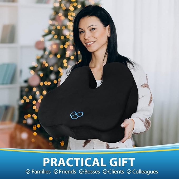 BlissTrends Seat Cushion,5.2in Thick Memory Foam Cushions for Office Chair, Car Seat, Airplane, Relieving Pressure Tailbone Sciatica Back Pain for Long Sitting Office Workers, Car Drivers Black-DeskLoop Office