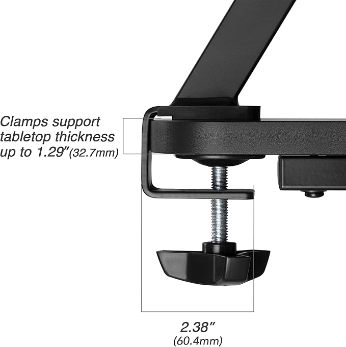AVLT Clamp Desk Shelf Dual 32" Monitor Riser With Slide-out Holder for Convertible Laptop, Tablet, Smartphone (Black) - Floating Stand (Clamp-On Shelf Only)-DeskLoop Office