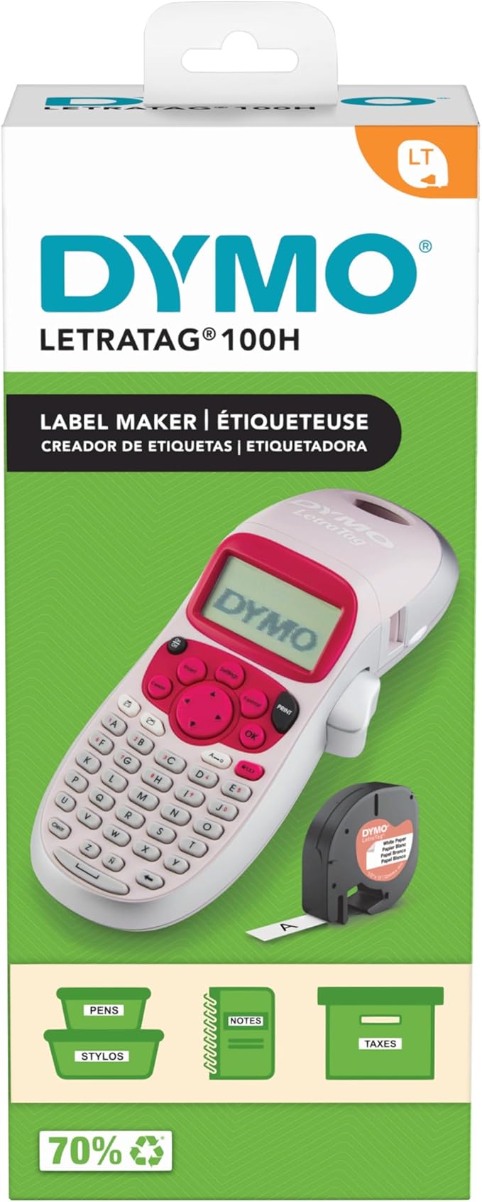 DYMO LetraTag LT-100H Handheld Label Maker ABC Keyboard Label Printer with Easy-to-Use, 13 Character LCD Screen Great for Home & Office Organisation Pink-DeskLoop Office