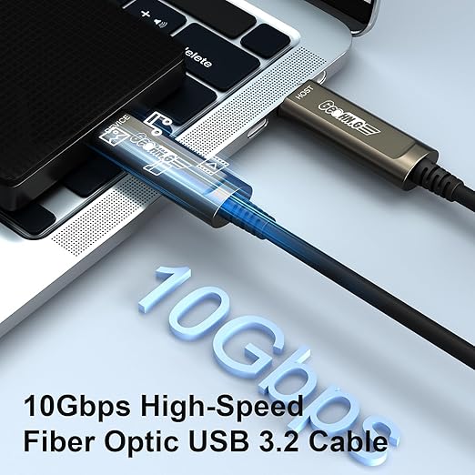 GeoHN.G USB C to C Fiber Optic Cable 15M/50FT, USB 3.2 10Gbps Long Distance Data Transfer USB C Extension Cable for VR, Camera, Mini PC, Laptop, Webcam, Printer and More-DeskLoop Office