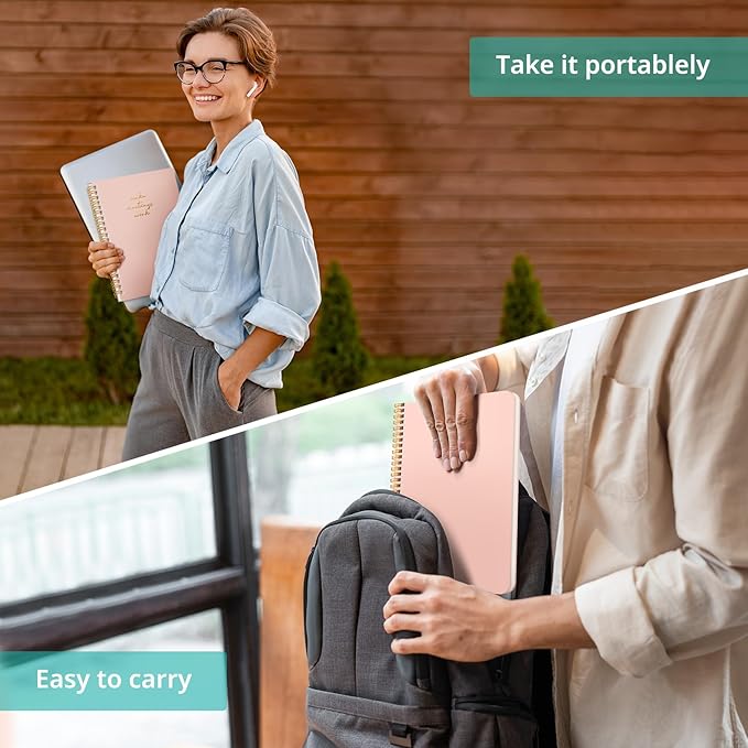 6 Pack of Meeting Notebook for Work Organization - Work notebook with action items, Meeting Minutes Planner Notebook, Perfect Office Supplies for Men & Women - Pink-DeskLoop Office