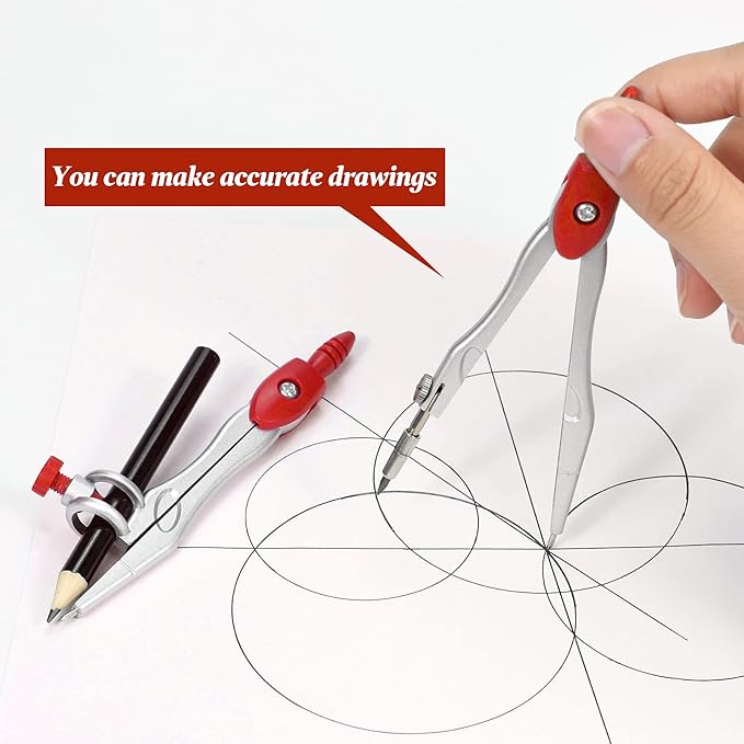 Math Geometry Kit Sets 10 Piece Student Supplies with Shatterproof Storage Box,Includes Rulers,Protractor,Compass,Eraser,Pencil Sharpener,Lead Refills,Pencil,for Drafting and Drawings(Red)-DeskLoop Office