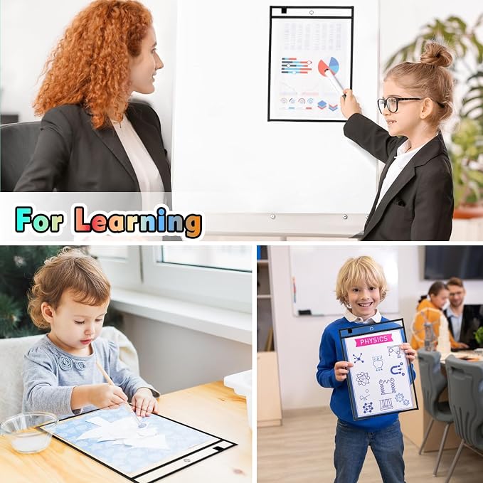 50-Pack Oversized Reusable Dry Erase Pocket Sleeves, 10x14 Ticket Holders - Image 7