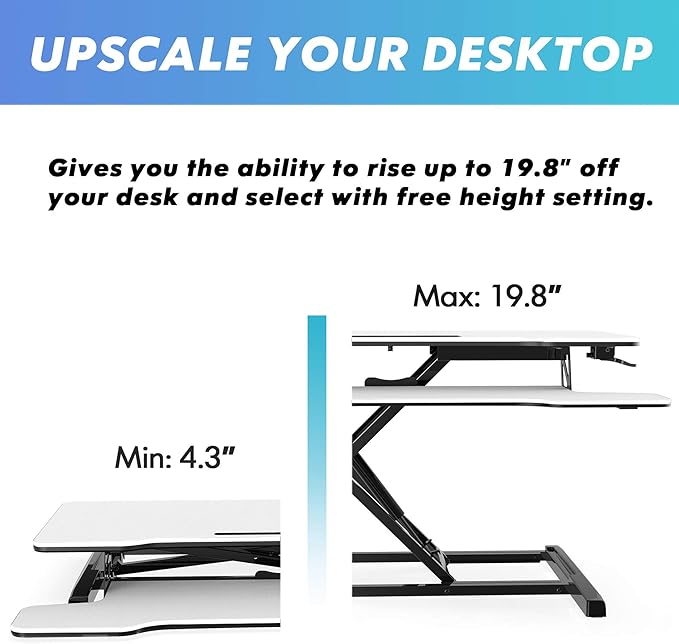 FITUEYES Height Adjustable Standing Desk 36” Wide Sit to Stand Converter Stand Up Desk Tabletop Workstation for Dual Monitor Riser FSD309103WW-DeskLoop Office