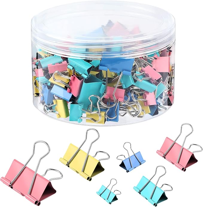 SANNIX 110 PCS Colored Binder Clips, X Large, Large, Medium, Small, Mini and Micro, Colorful Binder Clips Assorted Sizes Clips for Office Home School Supplies-DeskLoop Office