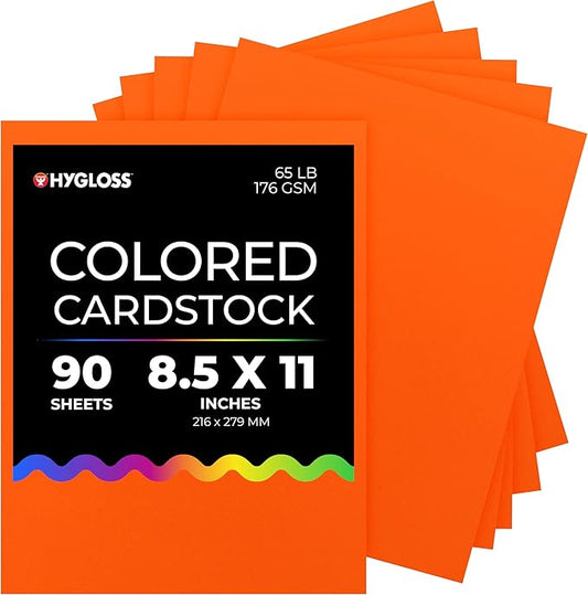 Hygloss Dark Orange Bright Colored Cardstock - 8.5x11-Inch, 90 Sheets, 65 lb/ 176 gsm, Fade-Resistant, Acid-Free Color Card Stock Paper-DeskLoop Office