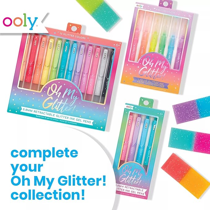Ooly Oh My Glitter Gel Pens - Set of 4 Cute School and Art Supplies for Girls, Planner Pen with Comfort Grip, Ideal Retractable Glitter Pens for Decorations & Office Use, Back to School-DeskLoop Office