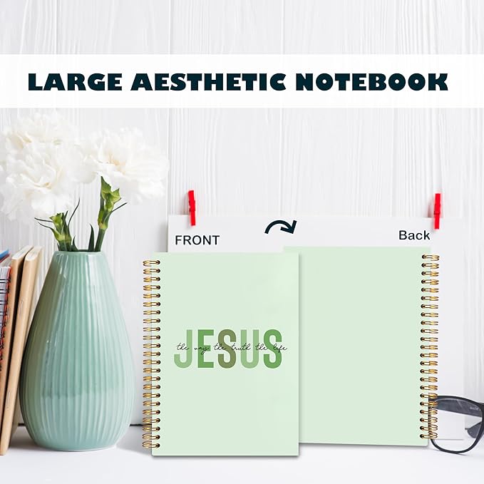 Boho Christian Notebook Journal, Christian Gifts for Women, Bible Notebooks for Note Taking, Bible Journaling Notebook, Jesus the Way the Truth the Life Hardcover Spiral Notebook 5.5x8.3 green-DeskLoop Office