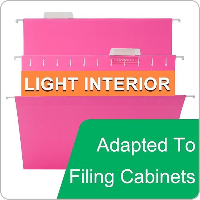 50 Packs Hanging File Folders,Pink Letter Size File Folder,Designed for Bulky Files,Filing Cabinet,1/5 Adjustable Tabs for Office,School,Home-DeskLoop Office